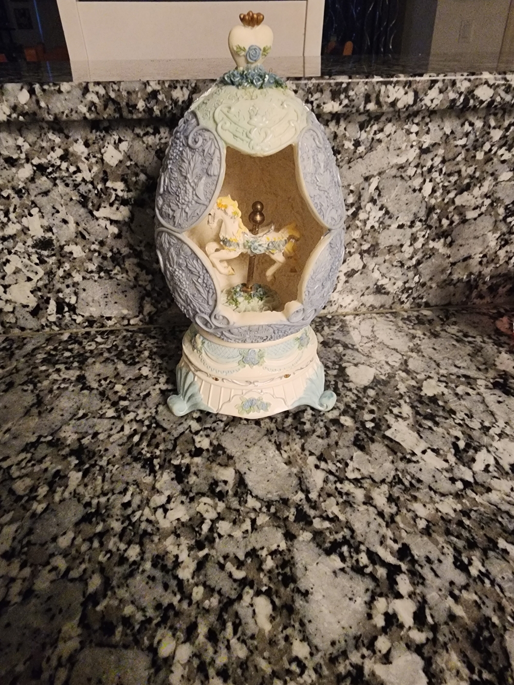 Pastel Carousel Egg Sculpture Decorative Home Art Music Box